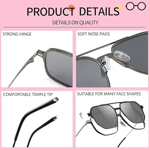 Lunettes de soleil polarisées magnétiques 3 en 1,protection UV rétro carrée