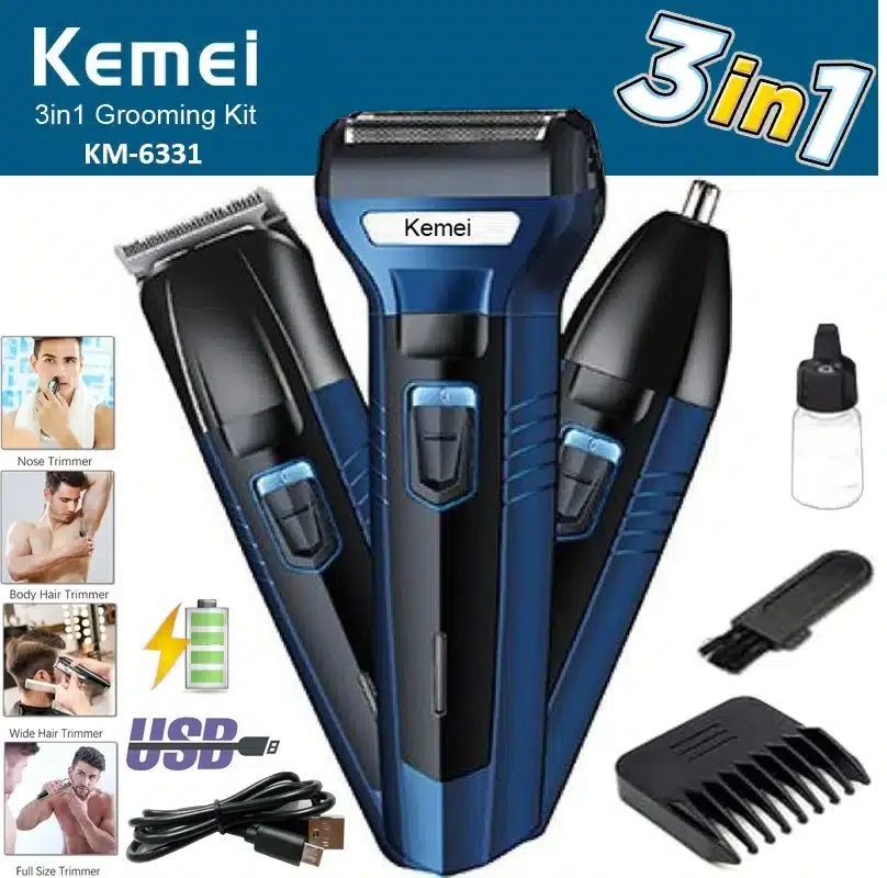Kemei Tondeuse Rechargeable 3-en-1 pour Hommes,Rasoir Multifonction