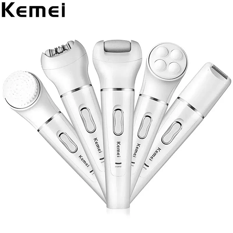 Kemei – épilateur 5 en 1 pour femmes, rasoir électrique pour dames, élimine les callosités, brosse de nettoyage, masseur, épilation