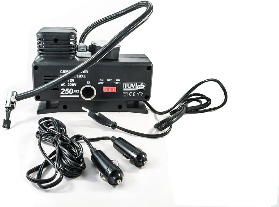 All Ride Mini compresseur d’air pour canots de sauvetage gonflables avec manomètre et adaptateur de voiture 220 V et 12 V