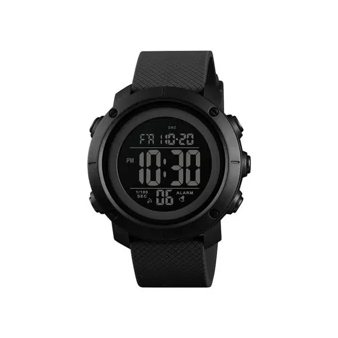 Montre Homme – Multifonction – Sport – REF 1426 – Étanche – Bracelet Silicone – Noir-Noir