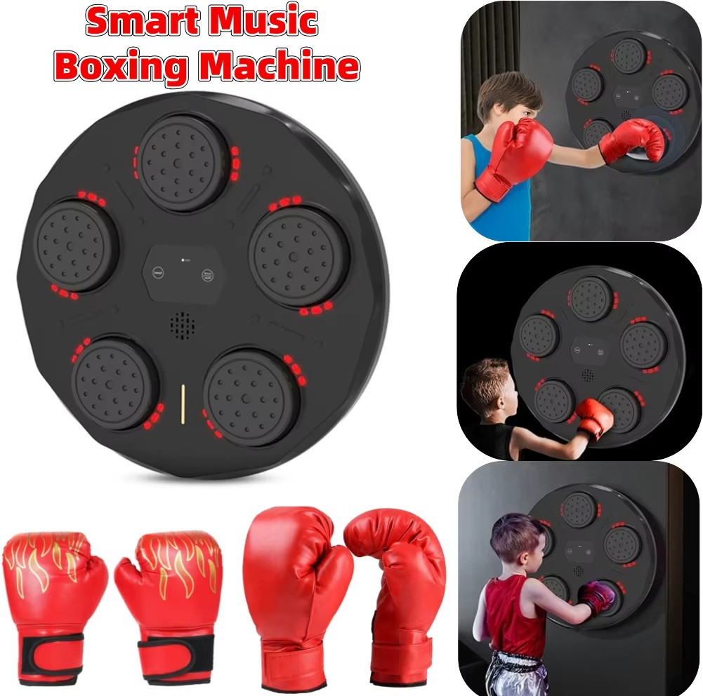 Machine de boxe avec gants, musique intelligente, entraînement de frappe mural, équipement de boxe compatible Bluetooth, adulte et enfant