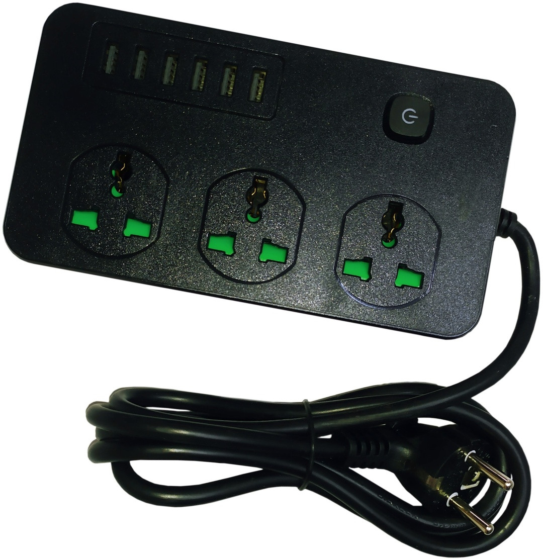 Multiprise de sortie UK EU US, rallonge de 2m, 3 prises, protection contre les surtensions, prise universelle, interrupteur indépendant