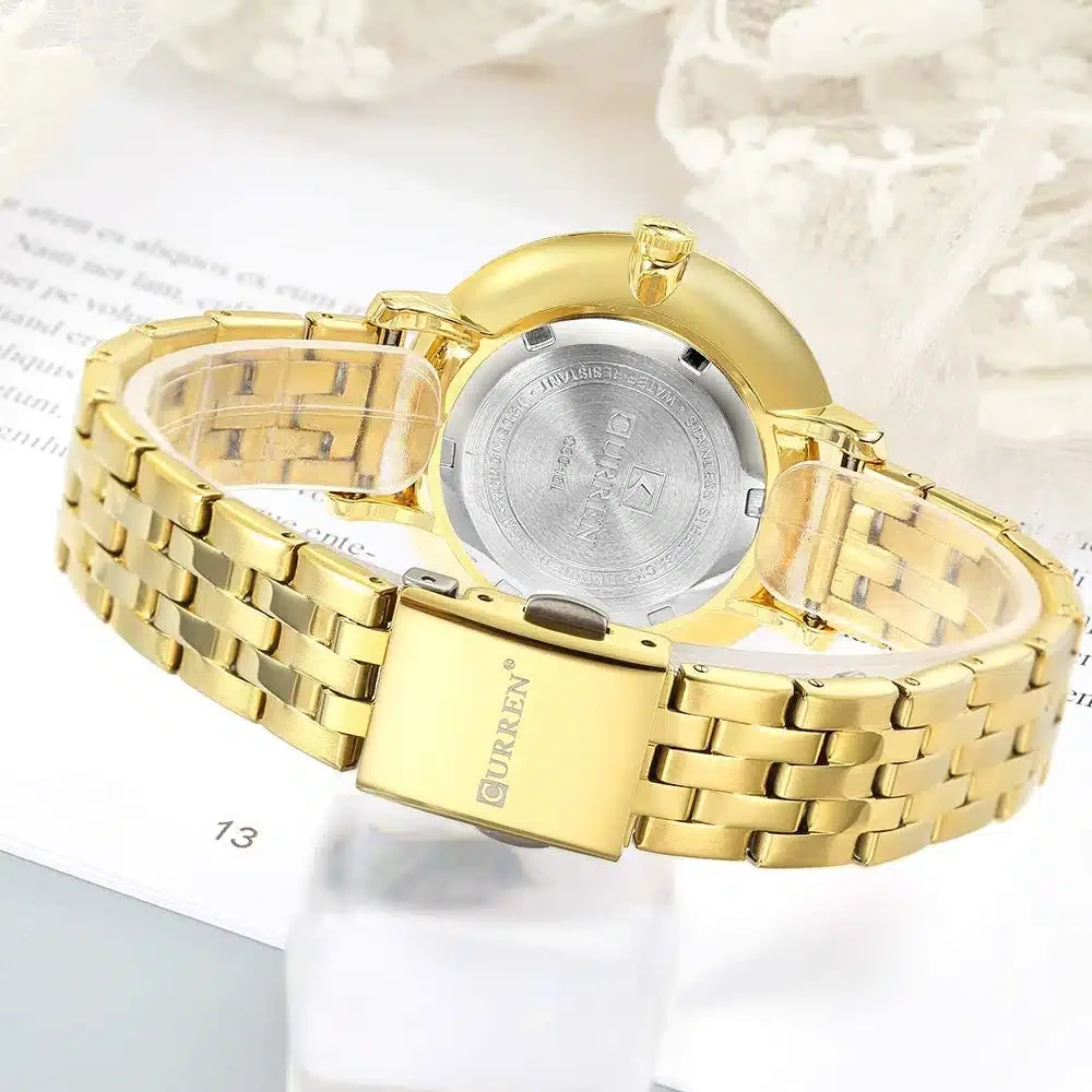 Curren Montre Bracelet décontracté Horloges en acier inoxydable Avec Strass Dames Horloge de Mode de Luxe 9046