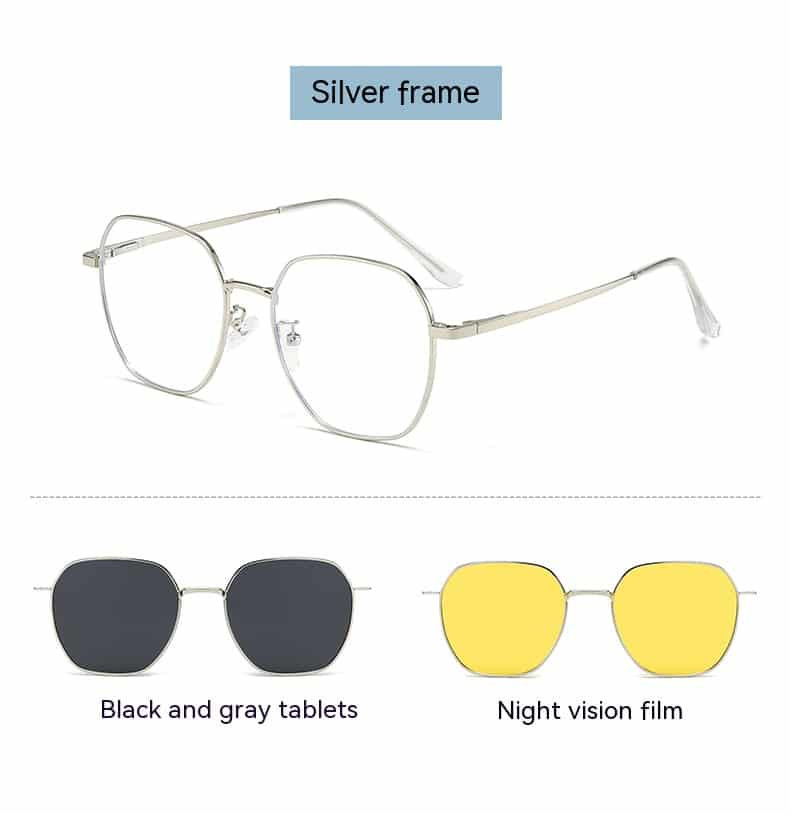 Lunettes de soleil 3 en 1 à clip magnétique,Femmes et Hommes,polarisés, Optique – Silver