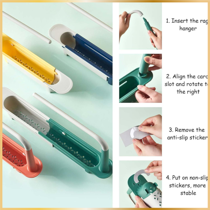 Support d’Évier Télescopique Porte-Éponge & Égouttoir