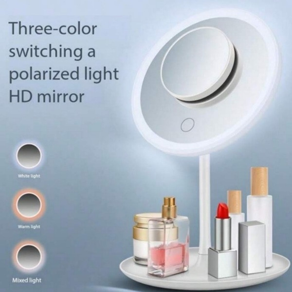 Miroir de Maquillage Tactile avec Lumière LED 3 Couleurs Rechargeable Blanc