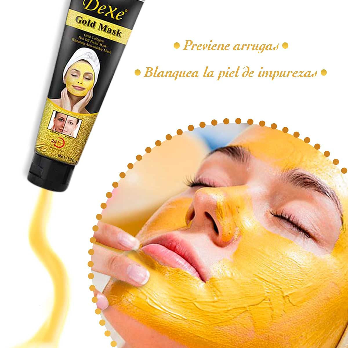 Dexe Masque Peel Off Gold Collagène Blanchissant Anti-rides Hydratant 24h (120g)