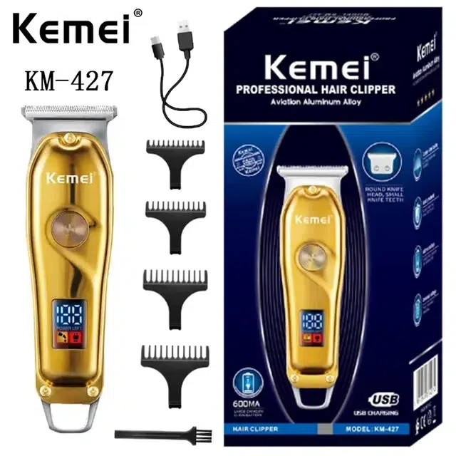 Kemei – Tondeuse à cheveux Rechargeable sans fil, en métal doré, lame en T