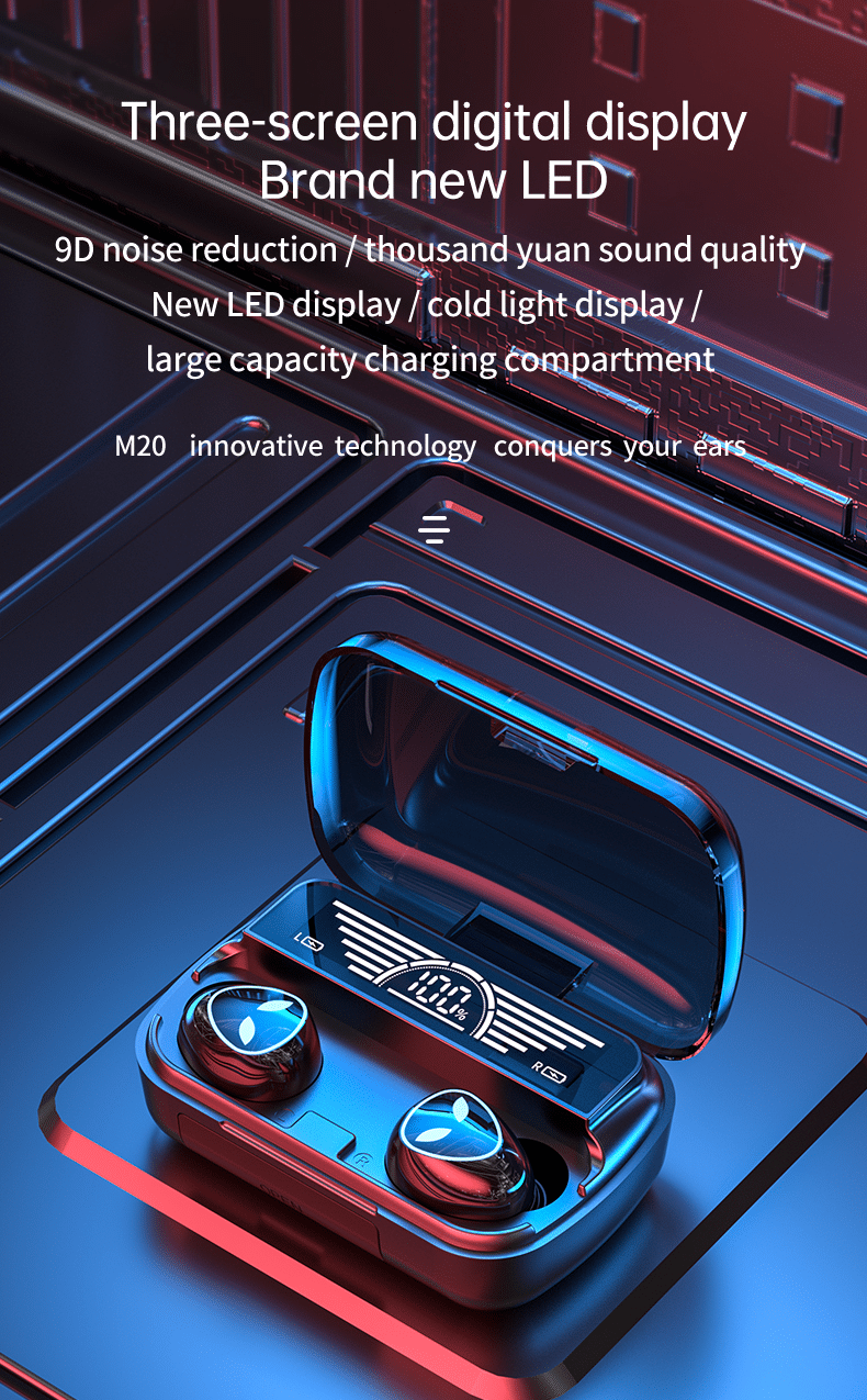 Écouteurs sans fil Bluetooth M20 TWS, affichage LED avec micro