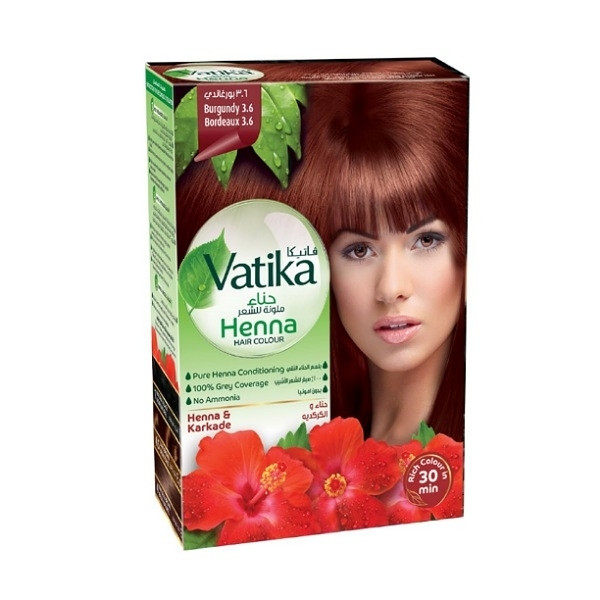 Vatika Henna Coloration Cheveux karkadè Bordeaux 3.6 Pack de 6x10g