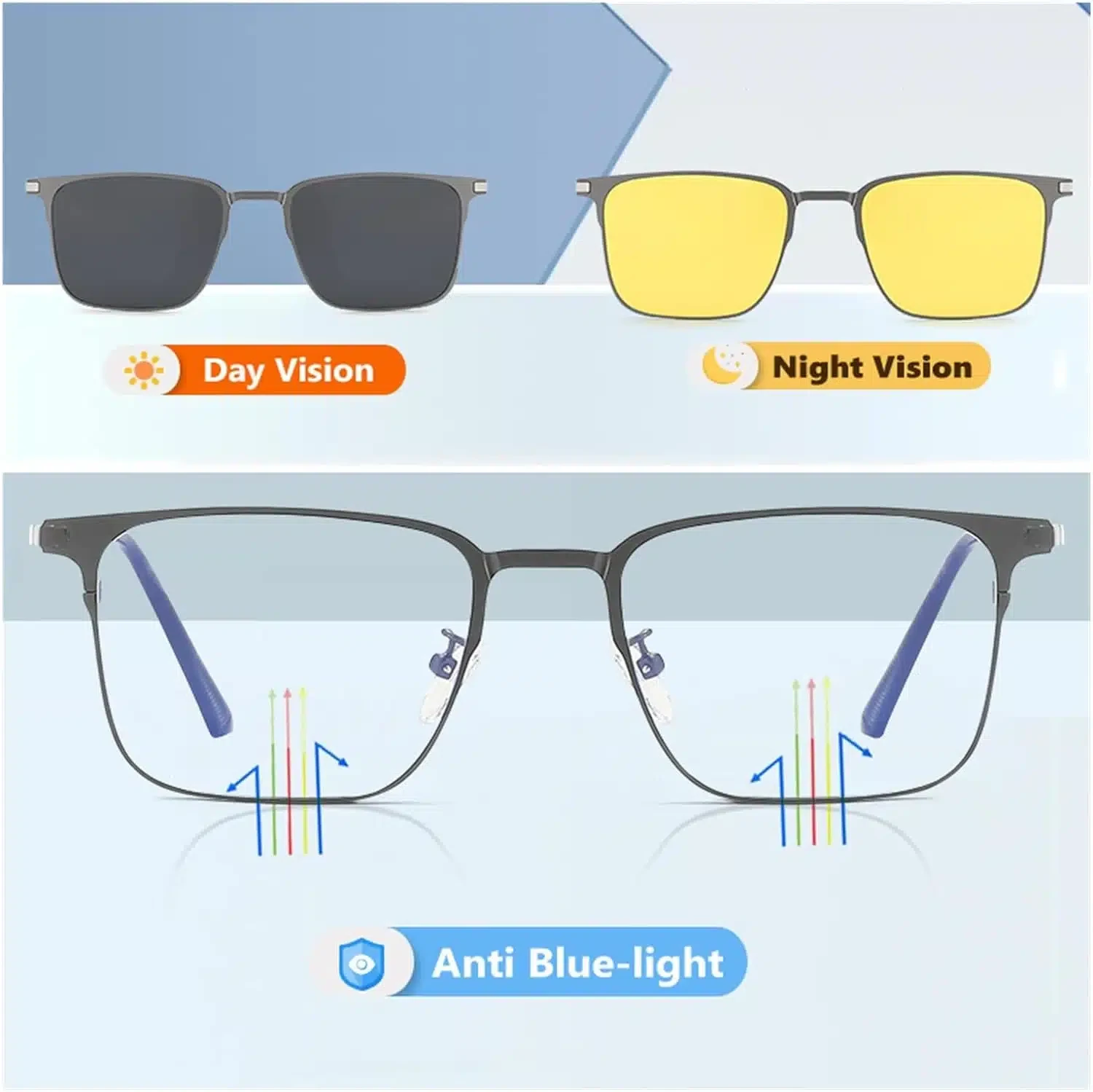 Lunettes de soleil polarisées magnétiques 3 en 1,protection UV rétro carrée