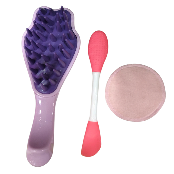 Set Beauté 3 en 1 Brosse Massante & Applicateur & Éponge Démaquillante