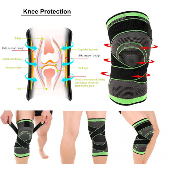 Genouillère de sport anti-douleur Neenca - Genouillère de protection pour genou (noir, vert)