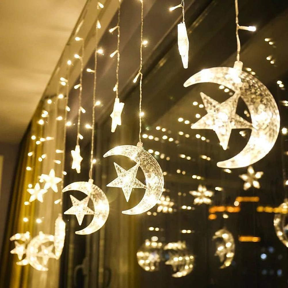 Guirlande lumineuse LED pour rideau de Ramadan Eid avec lunes et étoiles –