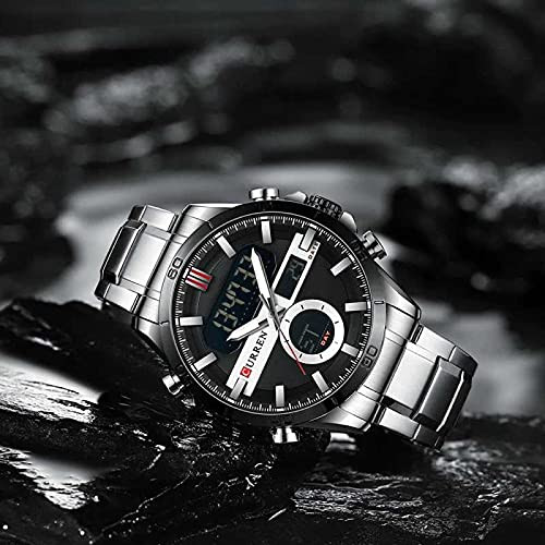 Curren Montre numérique à quartz en acier inoxydable Silver pour homme,