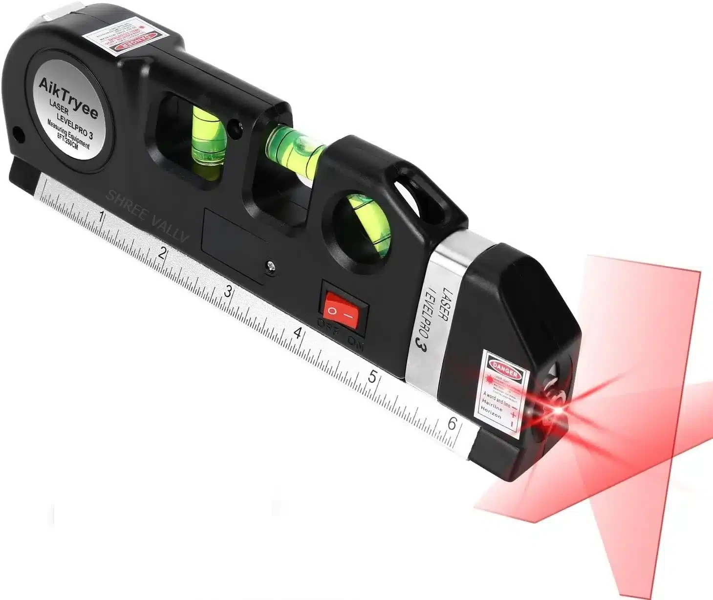 Lasers à lignes croisées avec ruban à mesurer standard de 8 pieds/2,5 m et règles métriques pour accrocher des images sur des murs en carrelage.