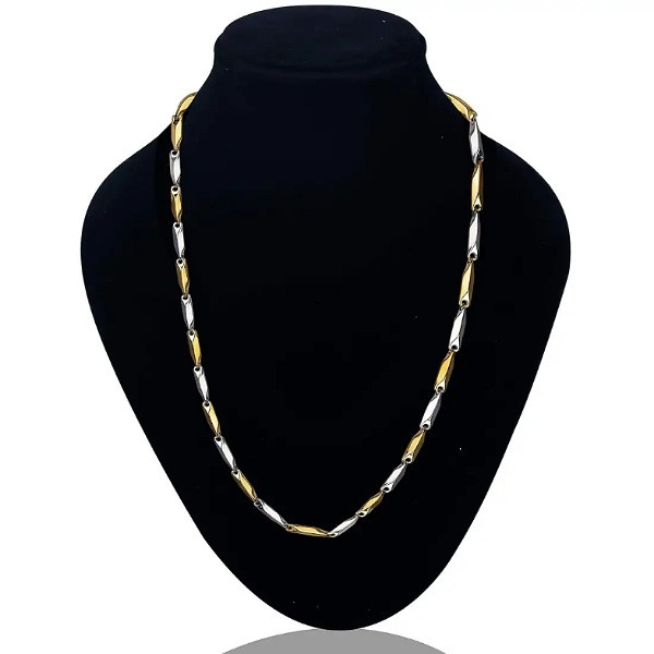 Collier Homme Bicolore Acier Inoxydable – Chaîne Tendance Dorée & Argentée
