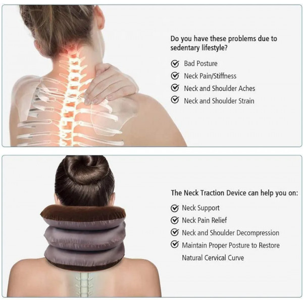 Coussin Cervical Gonflable à 3 Niveaux