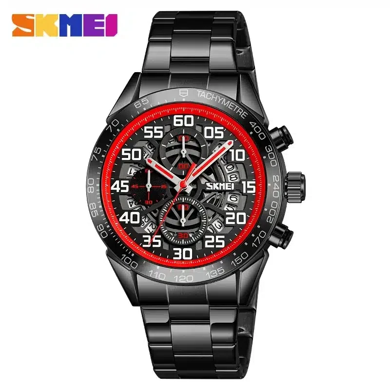 SKMEI-Montres-bracelets de sport étanches en acier inoxydable pour hommes, affichage du calendrier antichoc, montre à quartz de luxe, 9338