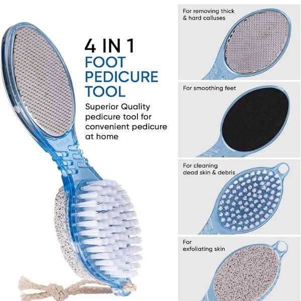 Brosse à Pédicure 4 en 1 : Pierre Ponce & Récureur & Lime